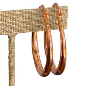 18k Rose Gold Plated Hoop Earrings, Minimalist Polished Large Round Hoops NEW